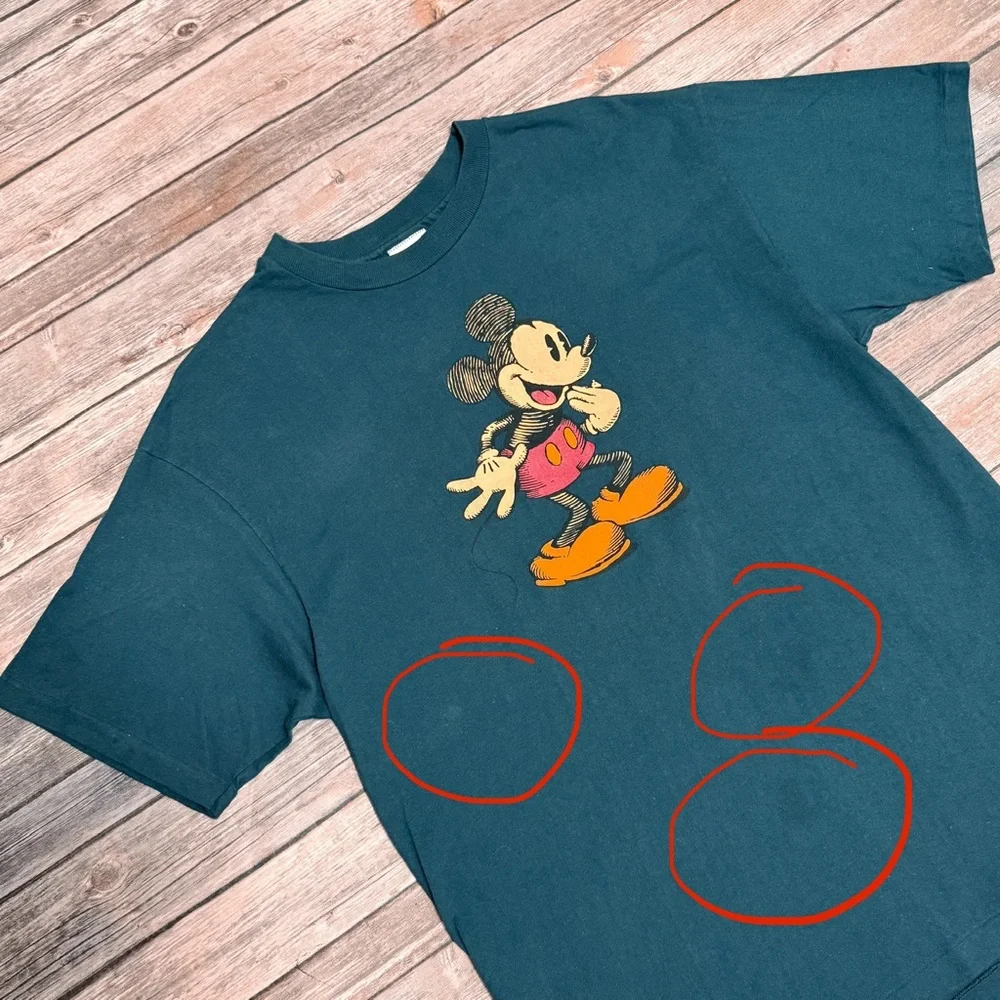 Disney Store Vintage Blue Cotton Single Stitch Mickey Graphic T Shirt Large USA